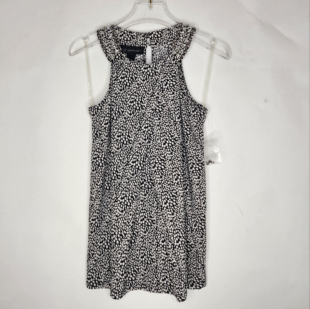 Inc Blouse PP Black White Jewel Collar Sleeveless Flowy